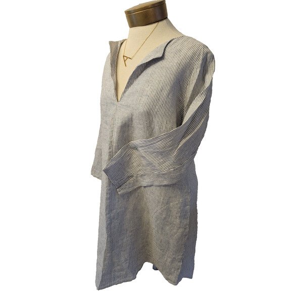 Soft Surroundings Womens Lagenlook Linen WhiteBlue Stripe Button Down Dress Sz L - Picture 4 of 10